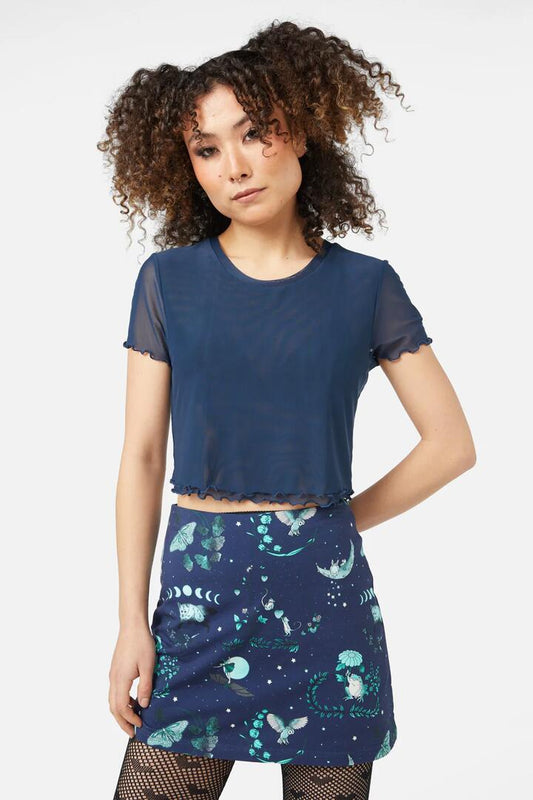 Image of a model wearing Tops. Productname: Moth Top in Midnight colour by brand - Black Friday