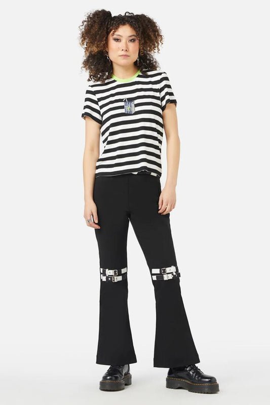 Image of a model wearing Tops. Productname: Spooky Tee in Black/White colour by brand - Black Friday