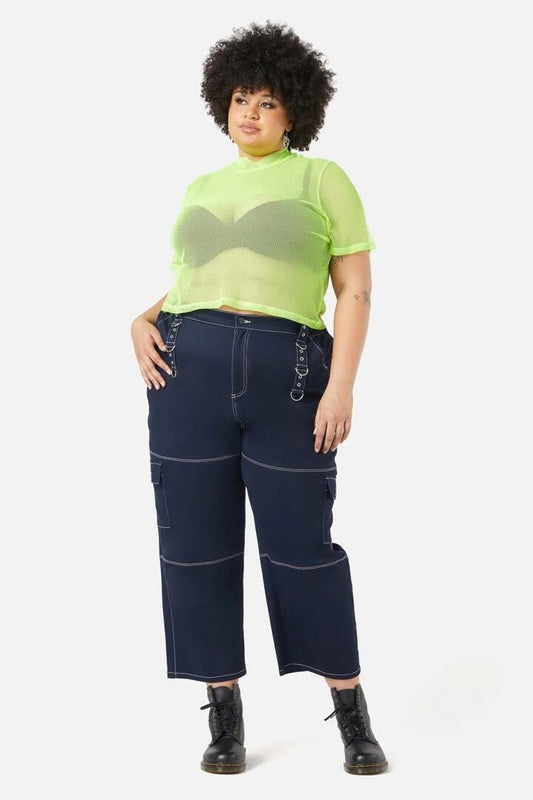 Image of a model wearing Tops. Productname: Curve Acid Mesh Top in Lime colour by brand - Black Friday