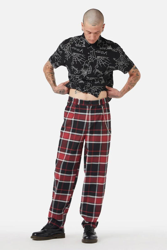 Image of a model wearing Pants. Productname: Ursula Tartan Pant in Black/Red colour by brand - Black Friday