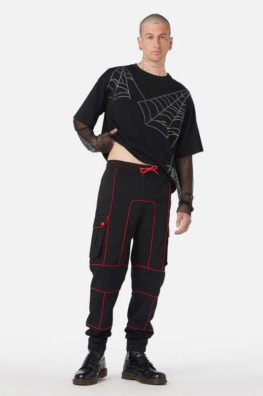 Image of a model wearing Pants. Productname: Amulet Cuffed Cargo in Black colour by brand - Black Friday