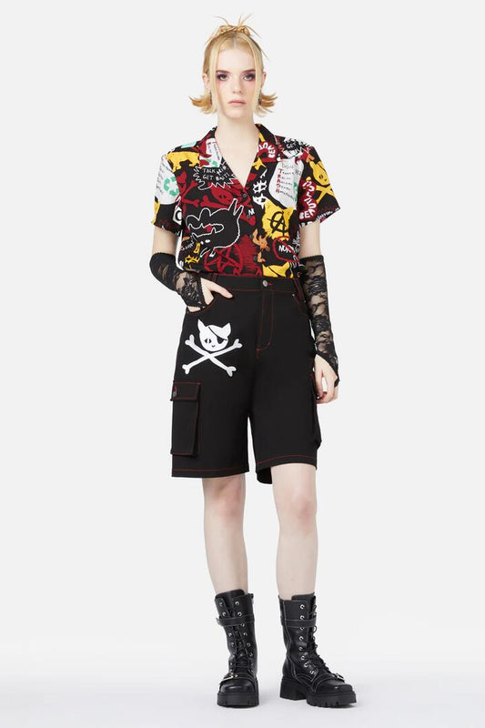 Image of a model wearing Shorts. Productname: Kitty Riot Cargo Short in Black colour by brand - Black Friday