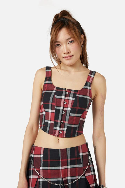 Image of Lingerie. Productname: Ursula Tartan Corset in Black/Red colour by brand - Black Friday