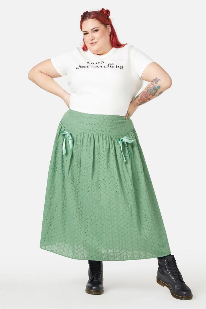 Image of a model wearing Skirts. Productname: Curve Garden Path Skirt in Green colour by brand - Black Friday