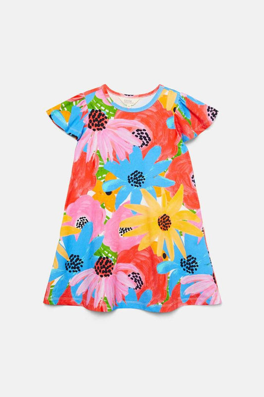 Image of a model wearing Dress. Productname: Big Floral Kids Dress in Print colour by brand - Princess Highway Kids