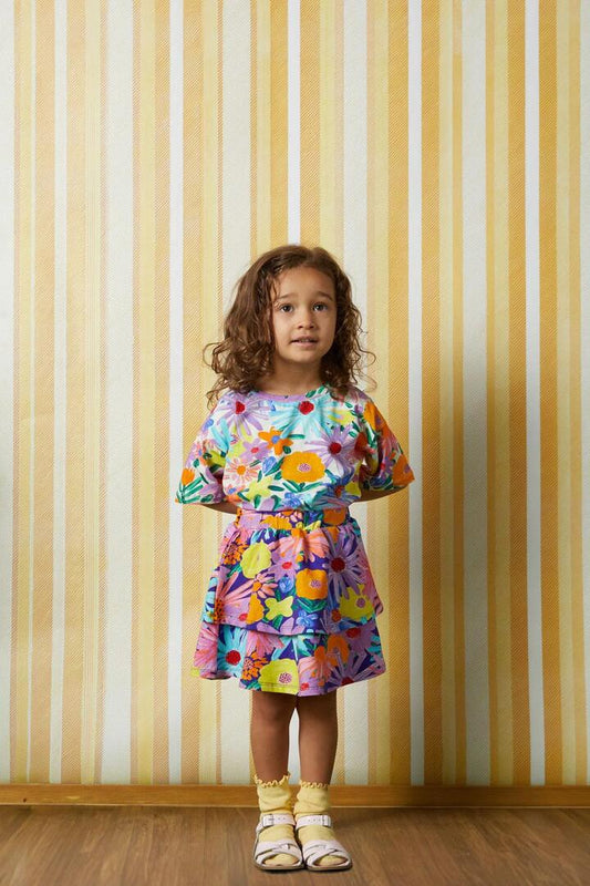 Image of a model wearing Tops. Productname: Botanica Kids SS Tee in Cream colour by brand - Princess Highway Kids