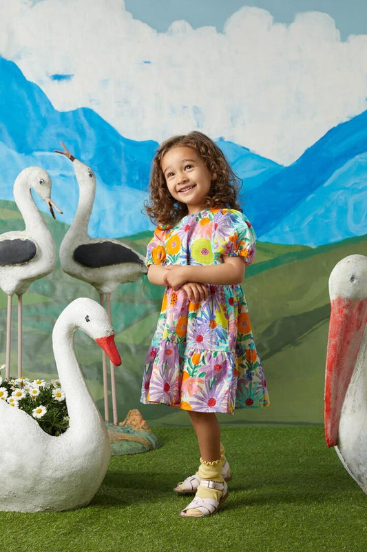 Image of a model wearing Dress. Productname: Botanica Kids Dress in Cream colour by brand - Princess Highway Kids