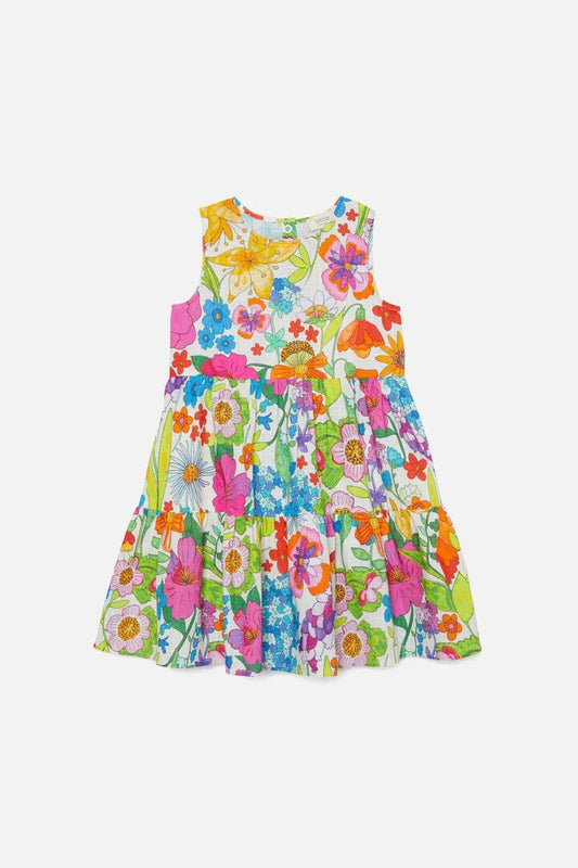 Image of a model wearing Dress. Productname: Cottage Kids Floral Dress in Cream colour by brand - Princess Highway Kids