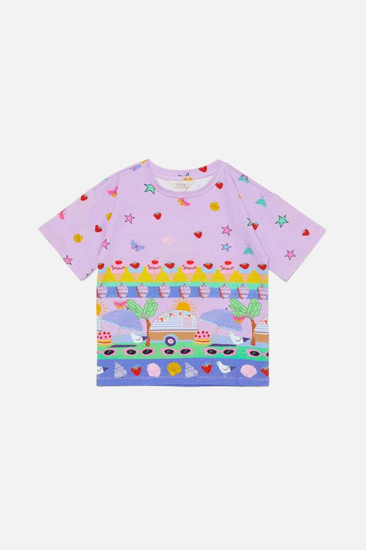 Image of a model wearing Tops. Productname: Holiday Kids SS Tee in Lilac colour by brand - Princess Highway Kids