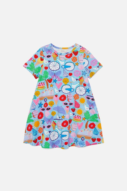 Image of a model wearing Dress. Productname: Lorne Kids Jersey Dress in Blue colour by brand - Princess Highway Kids