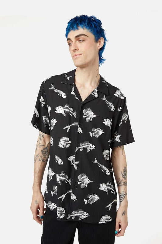 Image of a model wearing Tops. Productname: Deep Dive SS Shirt in Black colour by brand - Dangerfield