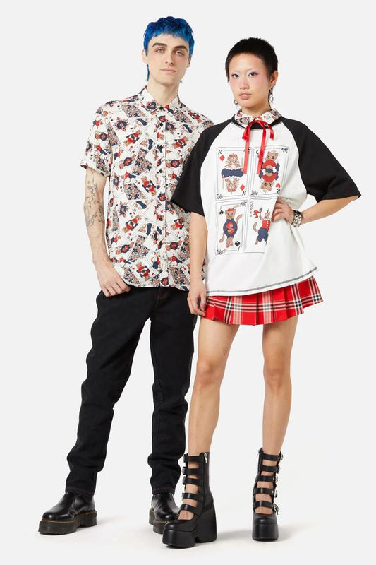 Image of a model wearing Tops. Productname: Queen Of Cats SS Shirt in Cream colour by brand - Dangerfield