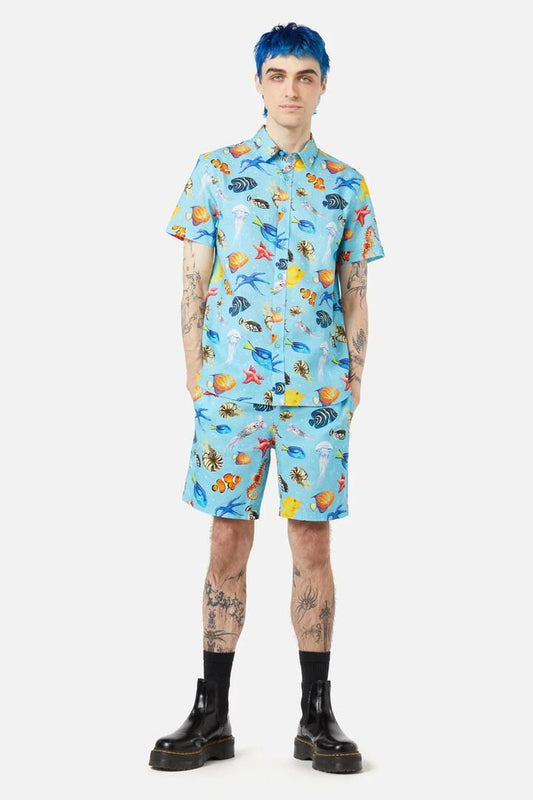 Image of a model wearing Tops. Productname: Oceanic SS Shirt in Blue colour by brand - Dangerfield