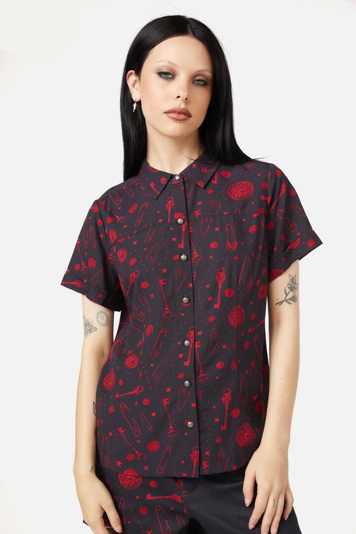 Image of a model wearing Tops. Productname: Lock Picker Blouse in Black colour by brand - Black Friday
