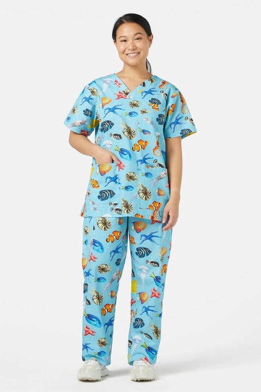 Image of a model wearing Uniforms & Workwear. Productname: Oceanic Scrub Set in Blue colour by brand - Dangerfield
