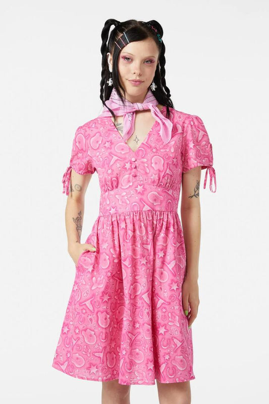 Image of a model wearing Dress. Productname: Outlaw Dress in Pink colour by brand - Dangerfield