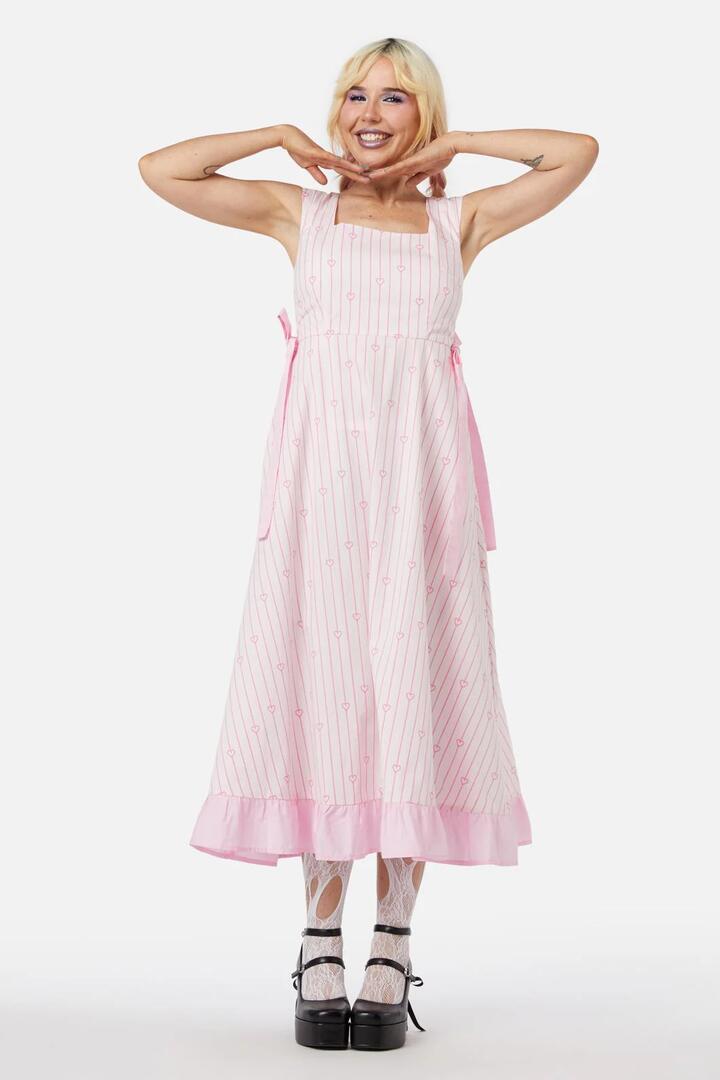 Image of a model wearing Dress. Productname: Heart Strings Midi Dress in Pink colour by brand - Dangerfield