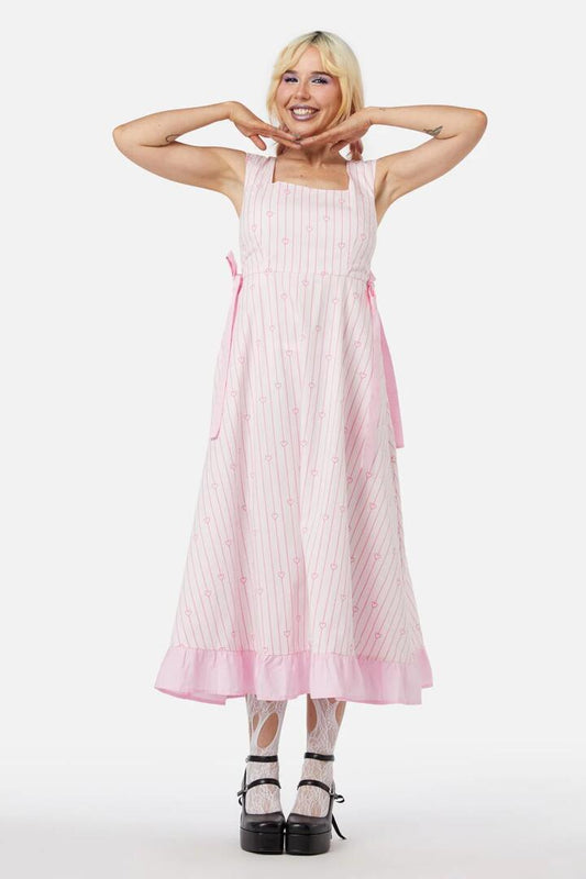 Image of a model wearing Dress. Productname: Heart Strings Midi Dress in Pink colour by brand - Dangerfield