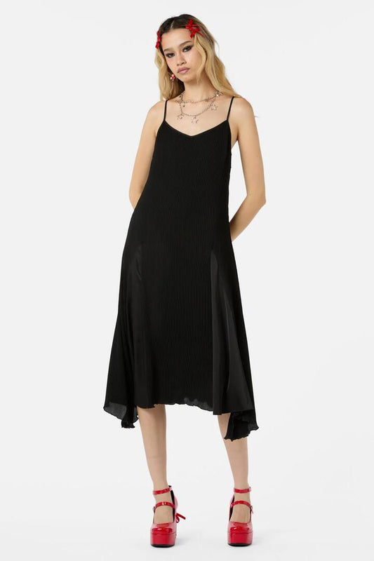 Image of a model wearing Dress. Productname: Godet Organza Dress in Black colour by brand - Dangerfield