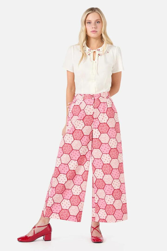 Image of a model wearing Pants. Productname: Patchwork Culotte in Rose colour by brand - Princess Highway