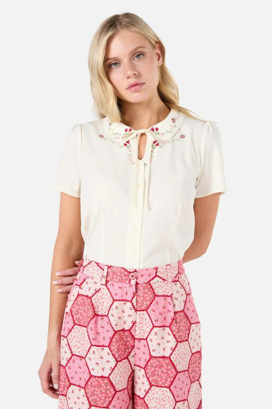 Image of Blouses. Productname: Meadow Embroidered Blouse in Cream colour by brand - Princess Highway