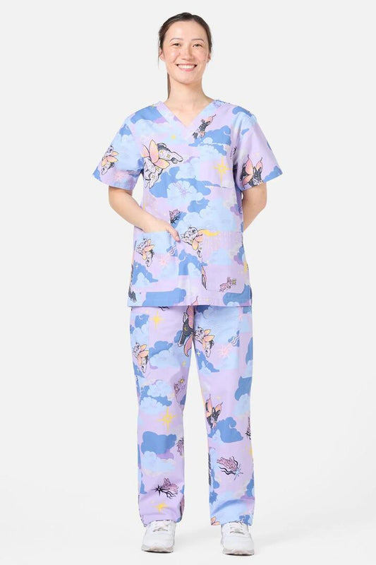 Image of a model wearing Uniforms & Workwear. Productname: Goodnight Bunny Scrub Set in Blue colour by brand - Dangerfield