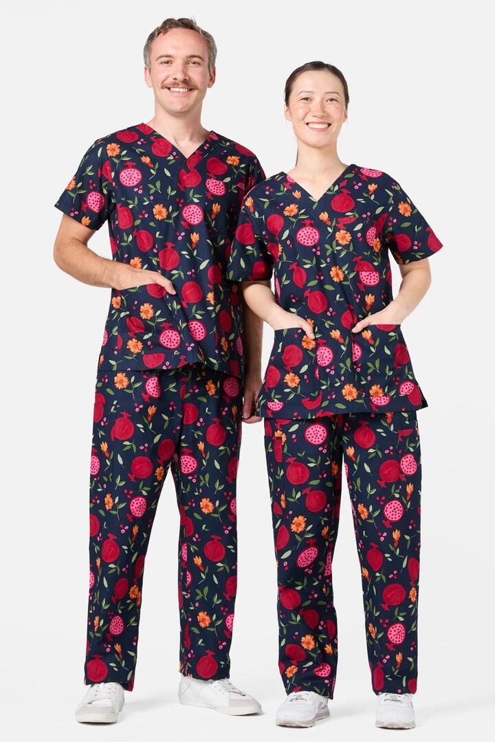 Image of a model wearing Uniforms & Workwear. Productname: Pomegranate Scrub Set in Navy colour by brand - Princess Highway