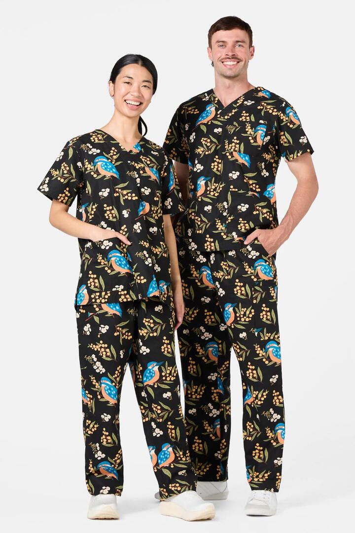 Image of a model wearing Uniforms & Workwear. Productname: Kingfisher Scrub Set in Black colour by brand - Princess Highway