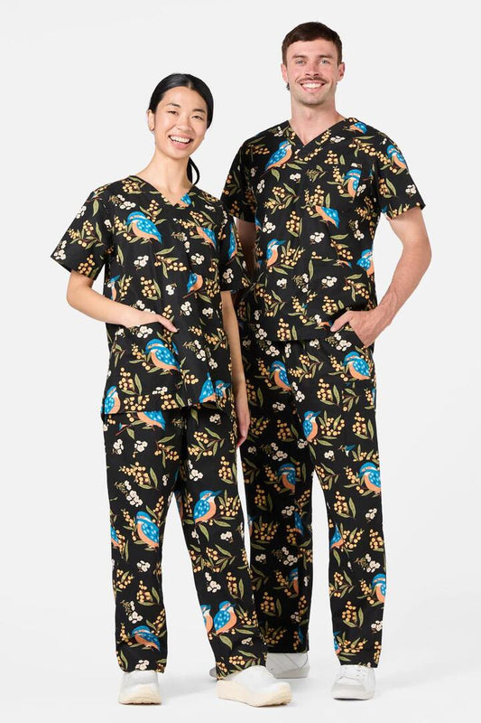 Image of a model wearing Uniforms & Workwear. Productname: Kingfisher Scrub Set in Black colour by brand - Princess Highway