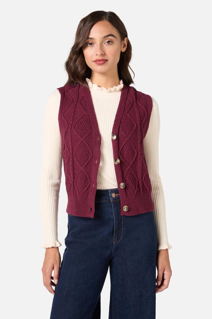 Image of Coats & Jackets. Productname: Milena Cable Knit Vest in Wine colour by brand - Princess Highway