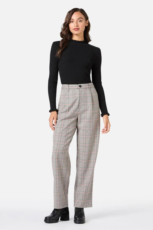 Image of a model wearing Pants. Productname: Joe Check Tailored Pant in Black/Red colour by brand - Princess Highway