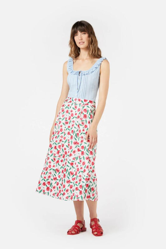 Image of a model wearing Skirts. Productname: Poppy Skirt in Red colour by brand - Princess Highway