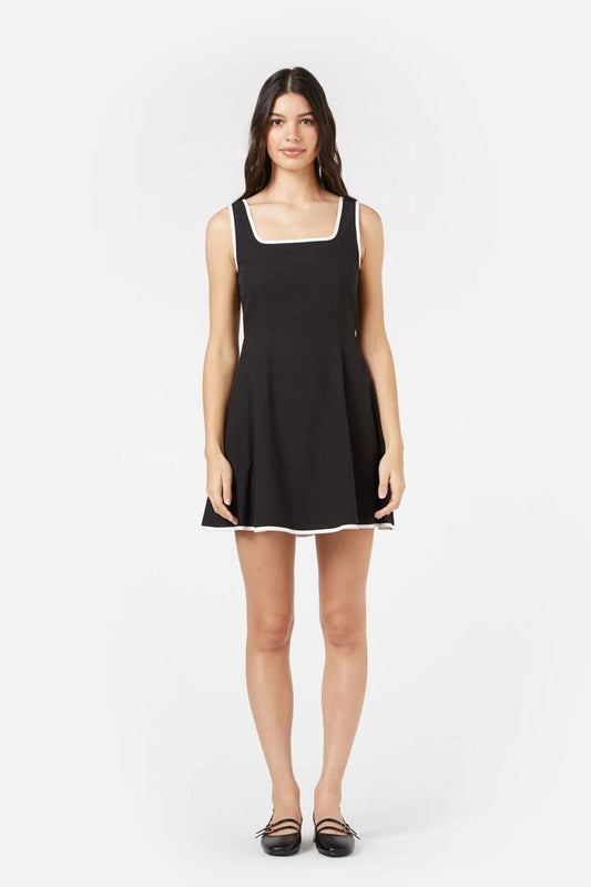 Image of a model wearing Dress. Productname: Allie Contrast Dress in Black colour by brand - Princess Highway