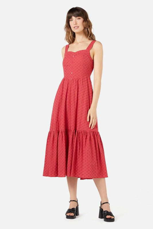 Image of a model wearing Dress. Productname: Prairie Midi Dress in Rose colour by brand - Princess Highway