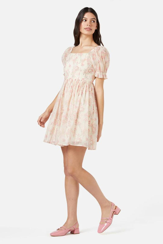 Image of a model wearing Dress. Productname: Rosita Mini Dress in Pink colour by brand - Princess Highway