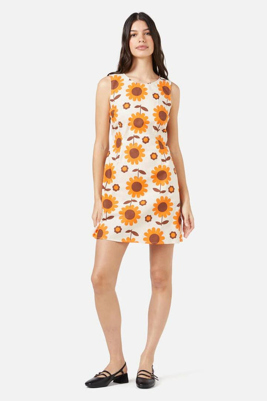 Image of a model wearing Dress. Productname: Agatha Mini Dress in Cream colour by brand - Princess Highway