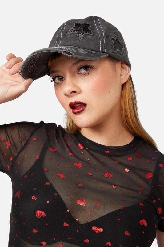 Image of Hats. Productname: Glitter Star Cap in Black colour by brand - Dangerfield