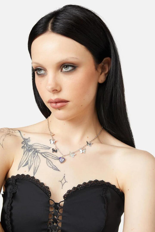 Image of Necklaces. Productname: Butterfly Heart Necklace in Silver colour by brand - Black Friday