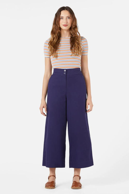 Image of a model wearing Pants. Productname: Bess Culotte in Navy colour by brand - Princess Highway