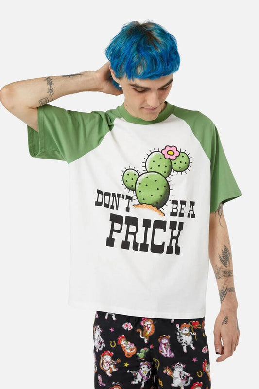 Image of a model wearing Tops. Productname: Prick Me Tee in Cream/Green colour by brand - Dangerfield