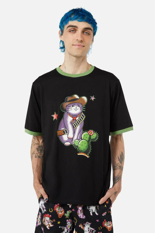 Image of a model wearing Tops. Productname: Bandit Tee in Black colour by brand - Dangerfield