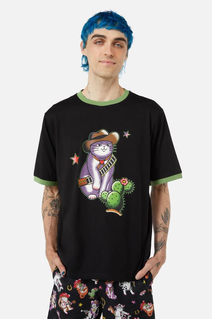 Image of a model wearing Tops. Productname: Bandit Tee in Black colour by brand - Dangerfield