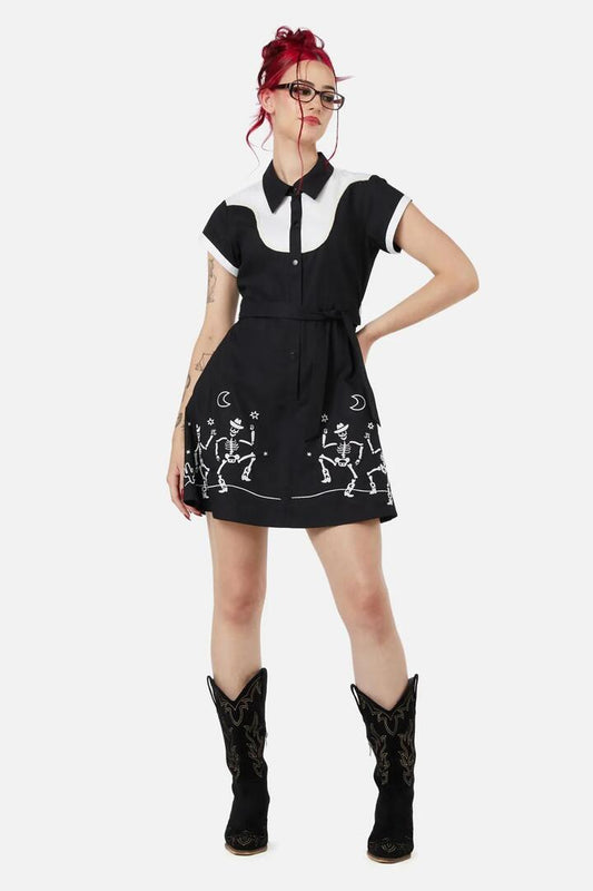 Image of a model wearing Dress. Productname: Skelly Skater Dress in Black/White colour by brand - Black Friday