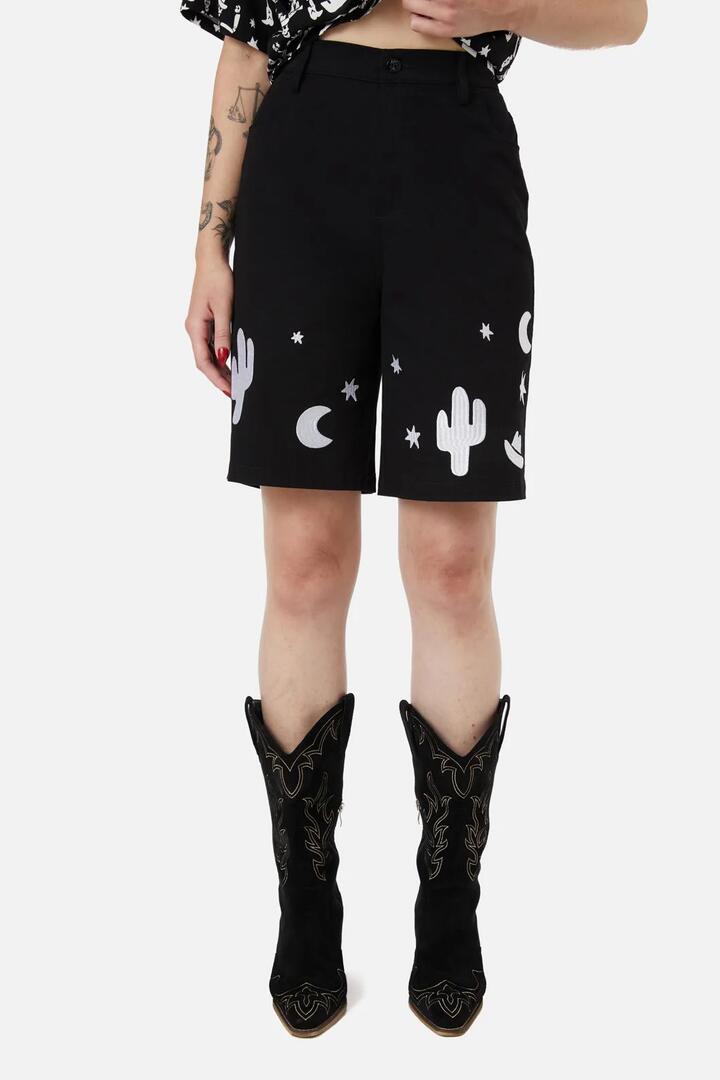Image of a model wearing Shorts. Productname: Boothill Shorts in Black colour by brand - Black Friday