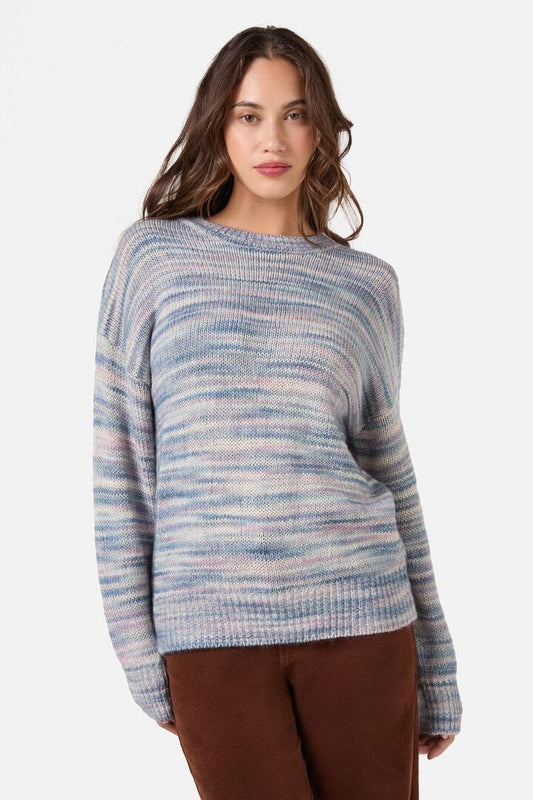 Image of a model wearing Outerwear. Productname: Aspen Relaxed Jumper in Blue colour by brand - Princess Highway
