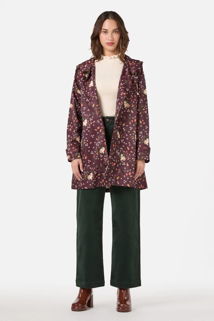 Image of a model wearing Rain Coats. Productname: Coco Rabbit Raincoat in Burgundy colour by brand - Princess Highway