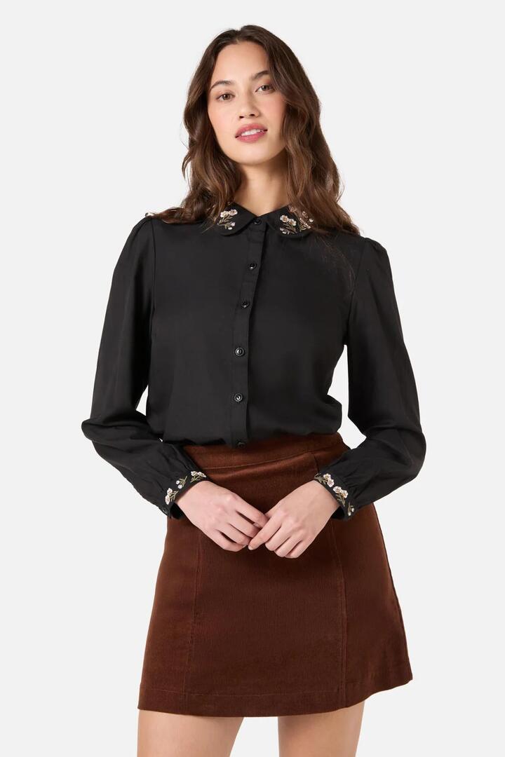 Image of Blouses. Productname: Flora Bee Embroidered Blouse in Black colour by brand - Princess Highway
