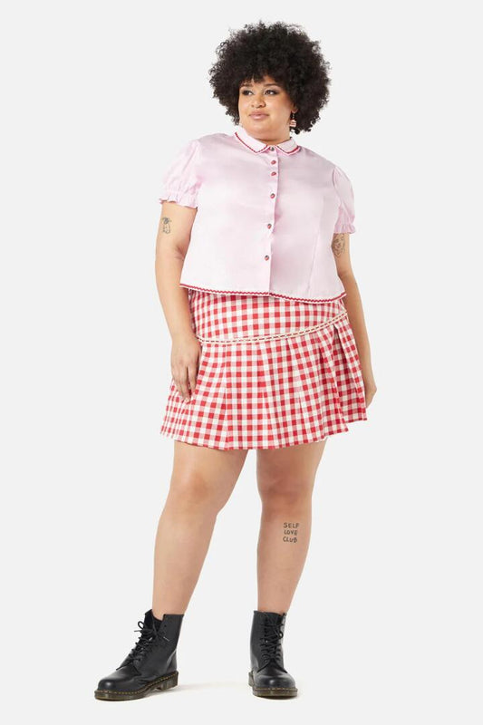 Image of a model wearing Tops. Productname: Curve Milkshake Blouse in Pink colour by brand - Dangerfield