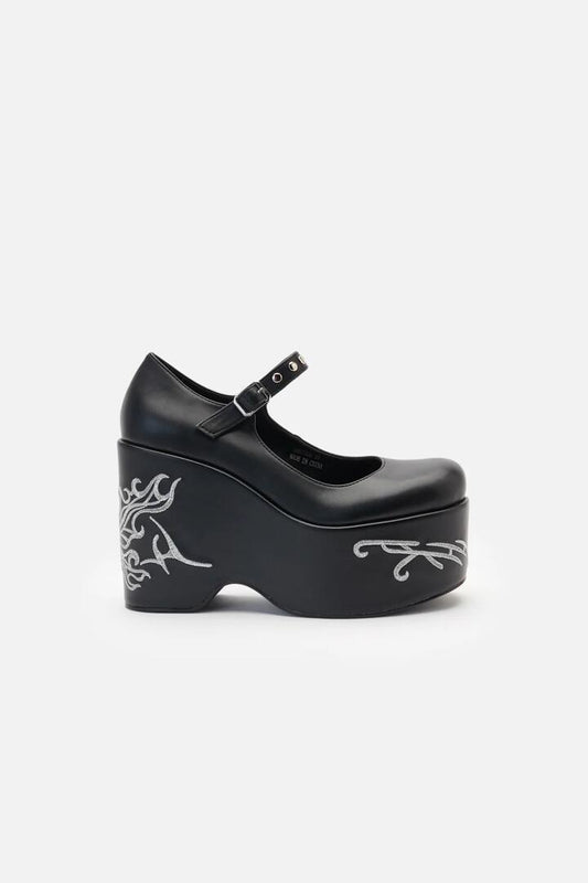 Image of Flats. Productname: Platform Tattoo Mary Jane in Black colour by brand - Black Friday