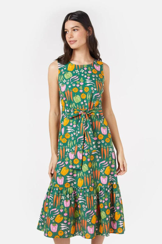 Image of a model wearing Dress. Productname: Veggie Patch Midi Dress in Green colour by brand - Princess Highway
